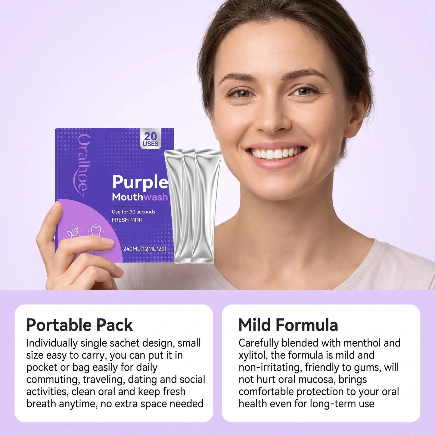 Purple Tooth Whitening Mouthwash Removes Stubborn Stains Long Lasting Fresh Breath Protect Enamel Gentle Cleansing Travel-Sized Oral Care Mouthwash