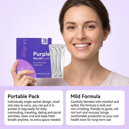 Purple Tooth Whitening Mouthwash Removes Stubborn Stains Long Lasting Fresh Breath Protect Enamel Gentle Cleansing Travel-Sized Oral Care Mouthwash