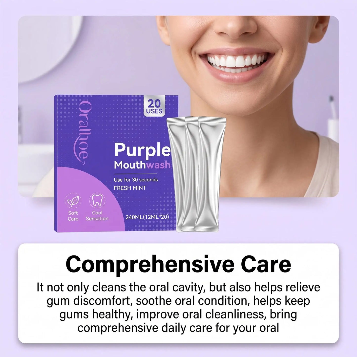 Purple Tooth Whitening Mouthwash Removes Stubborn Stains Long Lasting Fresh Breath Protect Enamel Gentle Cleansing Travel-Sized Oral Care Mouthwash