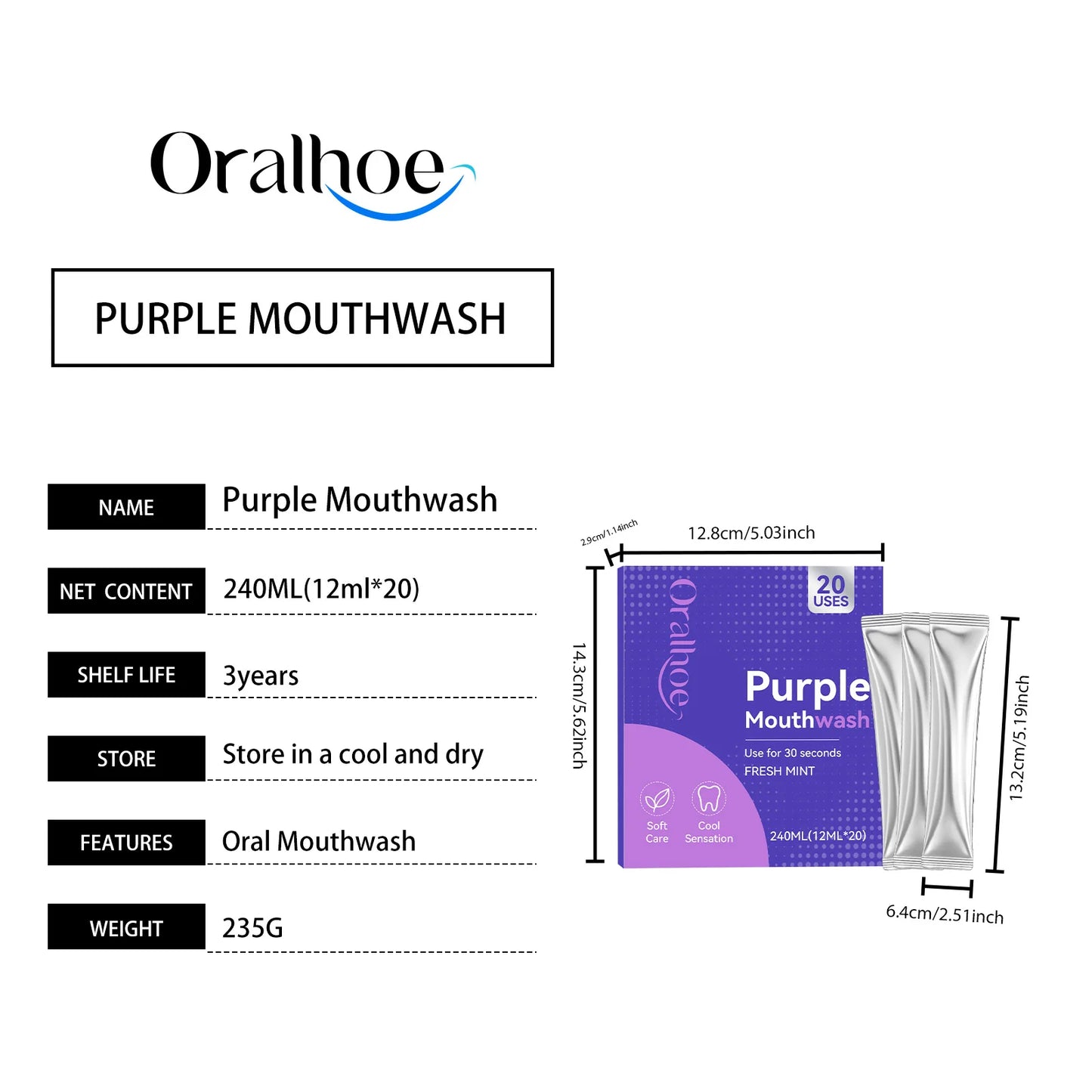 Purple Tooth Whitening Mouthwash Removes Stubborn Stains Long Lasting Fresh Breath Protect Enamel Gentle Cleansing Travel-Sized Oral Care Mouthwash