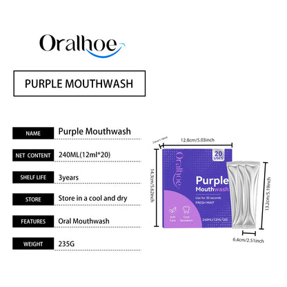 Purple Tooth Whitening Mouthwash Removes Stubborn Stains Long Lasting Fresh Breath Protect Enamel Gentle Cleansing Travel-Sized Oral Care Mouthwash