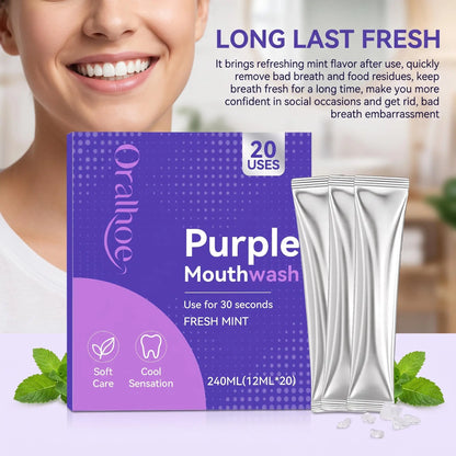 Purple Tooth Whitening Mouthwash Removes Stubborn Stains Long Lasting Fresh Breath Protect Enamel Gentle Cleansing Travel-Sized Oral Care Mouthwash